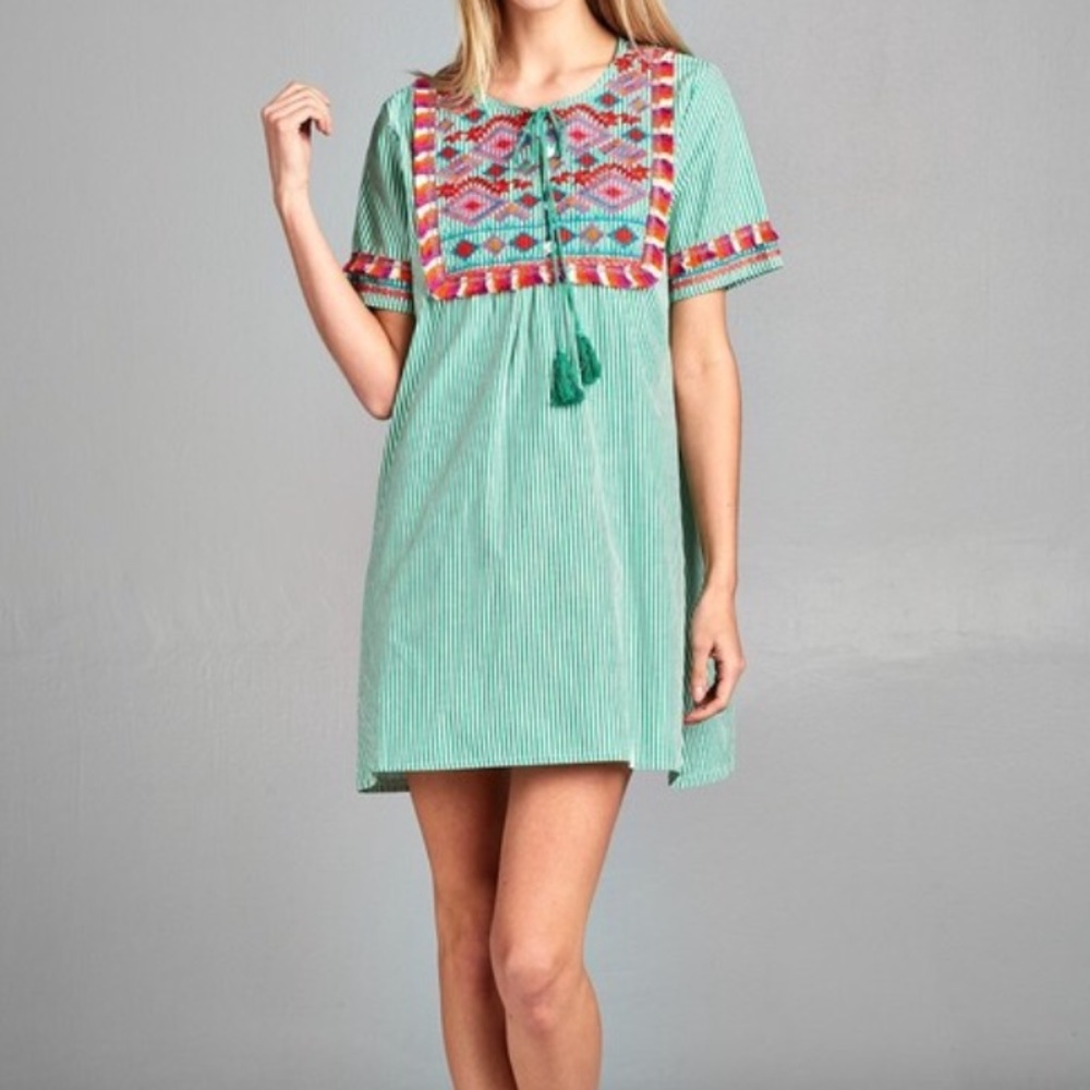 Velzera Embroidered Tunic Dress with Tassels NWT